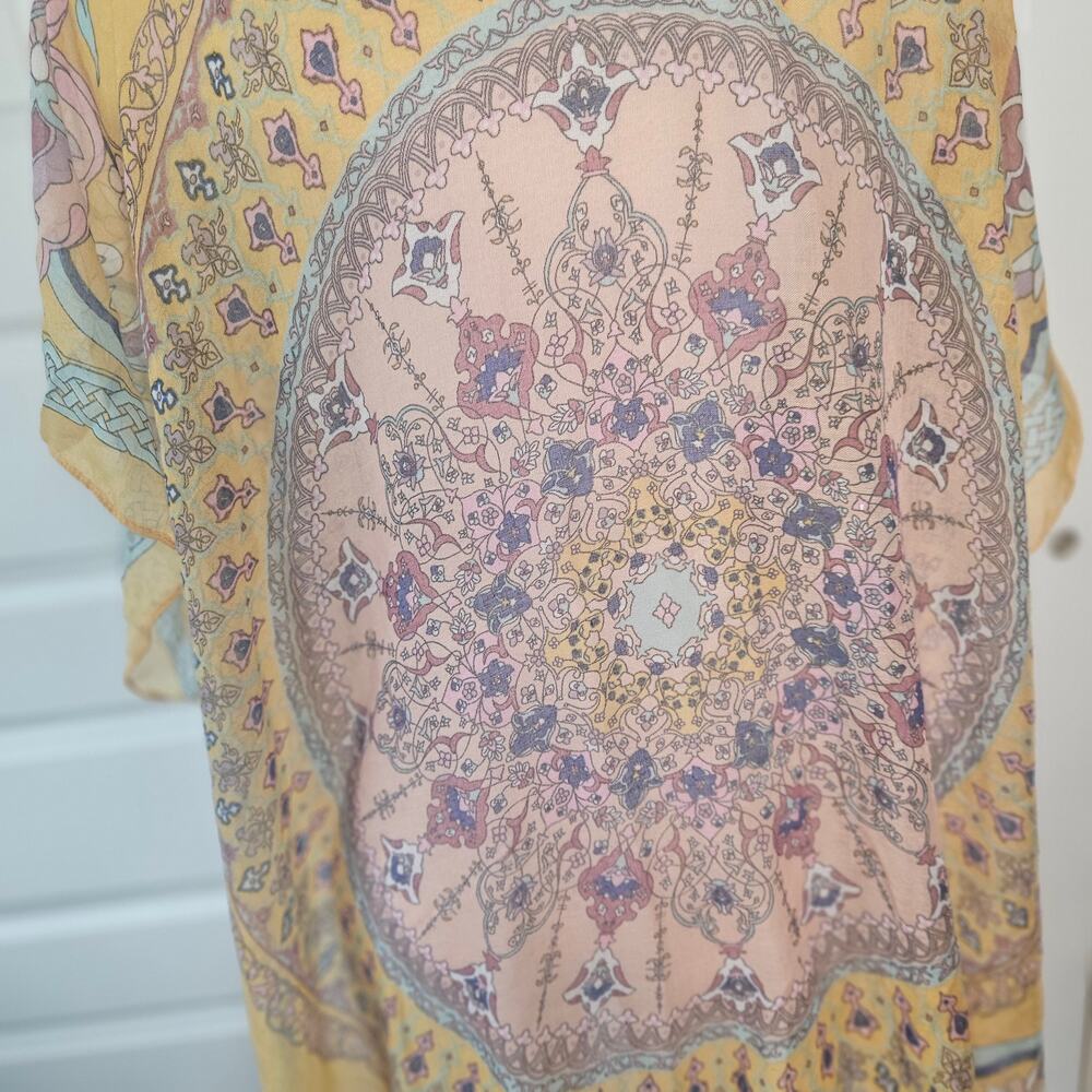 Woven Heart Yellow Boho Printed Kimono Cardigan with Tassels - Picture 6 of 7